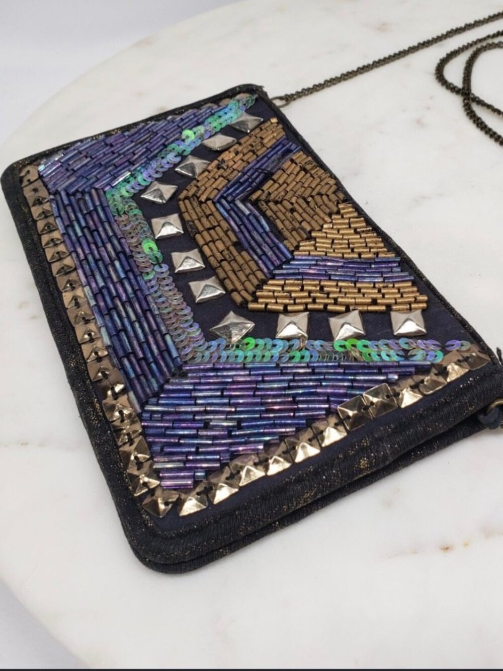 Ecote Blue Geometric Beaded Crossbody Wallet Bag